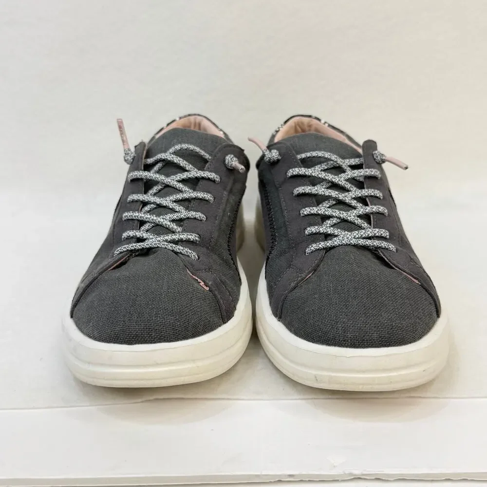 HeyDude Womens Karina Slip On Casual Canvas Sneakers Gray Black Snake Size 9